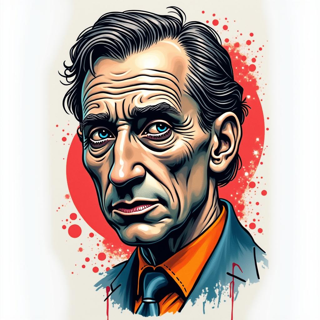 Guernica by Picassoin pop art style tattoo, featuring bold and vibrant colors, exaggerated outlines, iconic imagery, inspired by comic books and speech bubbles, comic book characters, retro pop culture - Variation 2