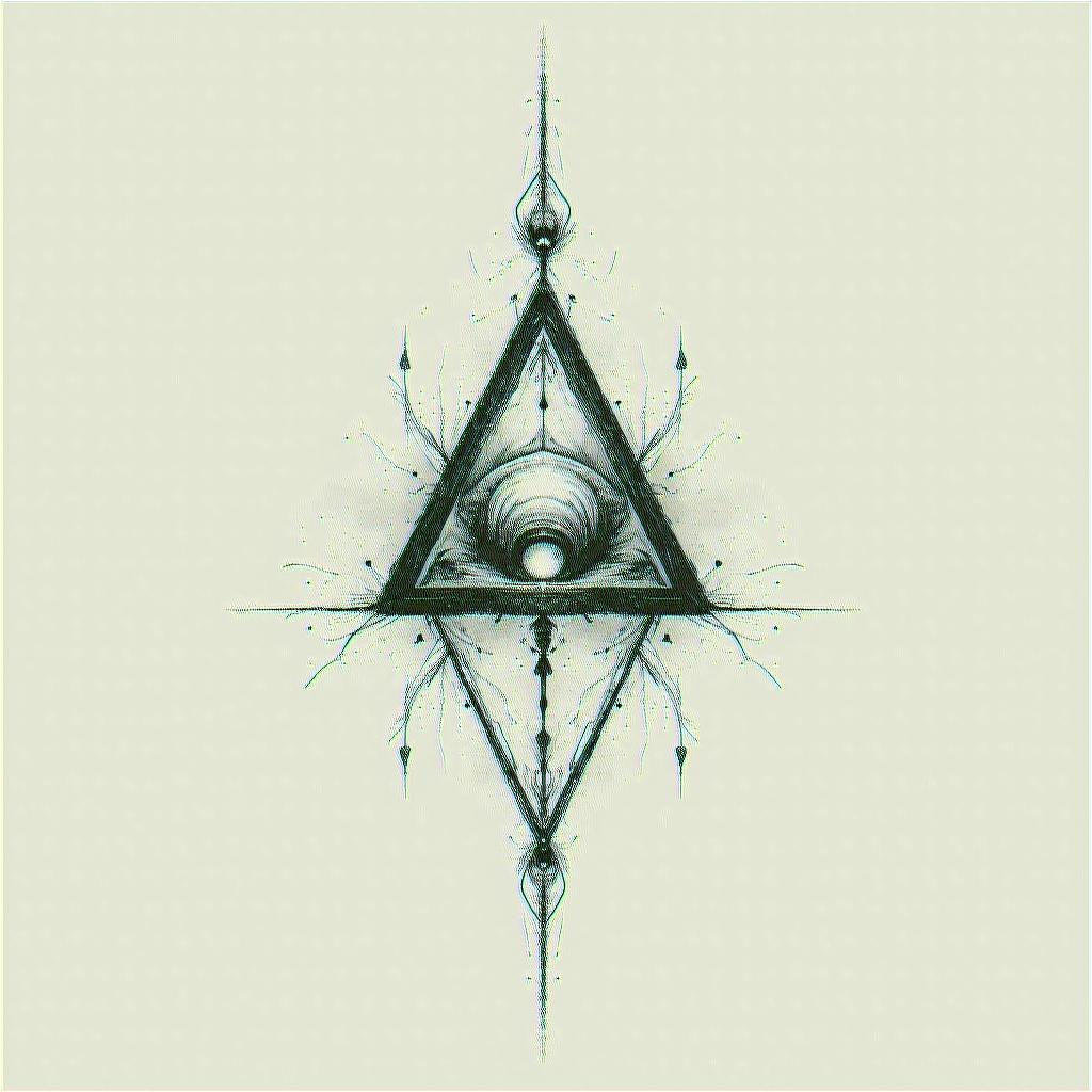 Simple triangle with a line through itin bohemian style tattoo, 8k - Variation 4