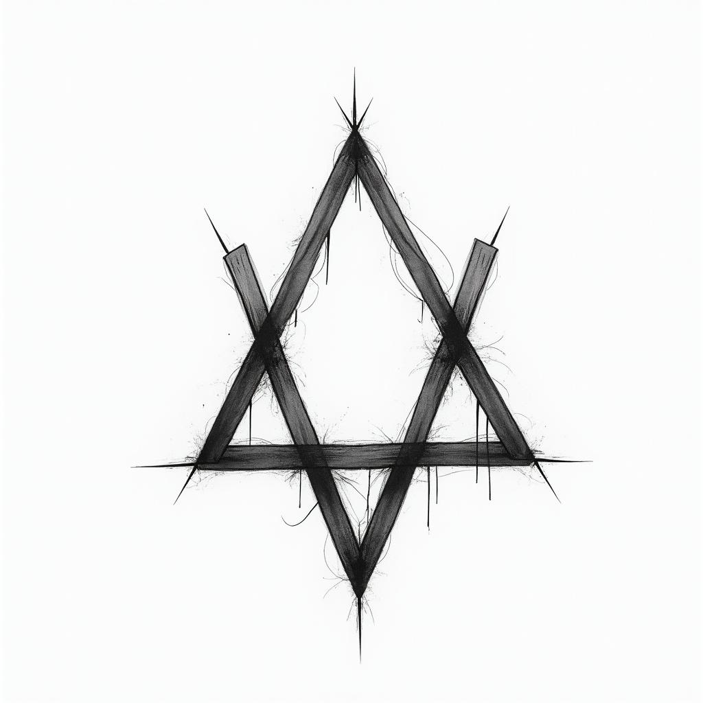 Simple triangle with a line through itin bohemian style tattoo, 8k