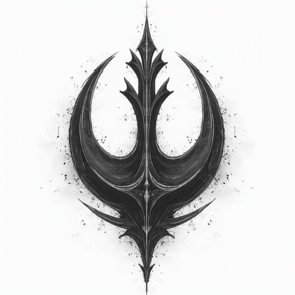 Rebel alliance symbol from star wars
3" approx
sketchy look to it
black and grey
include star wars imagery but not in a way that overwhelms the rebel alliance symbol
not generic - feel free to be unique
make it a little more feminine / beautiful 

take that first one and let's work on it 
look at the notes above
in authentic tattoo style, incorporating traditional modifications, bold black outlines, solid color fills, featuring classic authentic elements - Variation 2