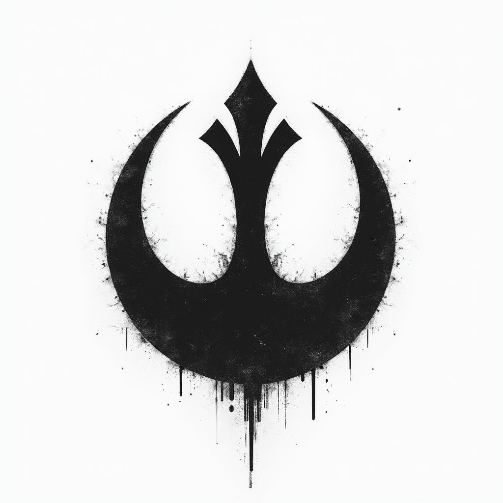 Rebel alliance symbol from star wars
3" approx
sketchy look to it
black and grey
include star wars imagery but not in a way that overwhelms the rebel alliance symbol
not generic - feel free to be unique
make it a little more feminine / beautiful 

take that first one and let's work on it 
look at the notes above
in authentic tattoo style, incorporating traditional modifications, bold black outlines, solid color fills, featuring classic authentic elements
