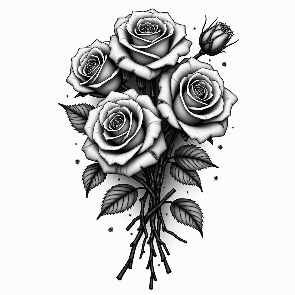 Rosestattoo in biomechanic style, the tattoo covered by robotic elements of futuristic cyberpunk design, robotic features detail, showcasing intricate mechanical components