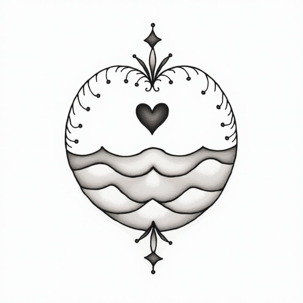 Life is shit.in Modest style tattoo, featuring soft, delicate line work with simple and meaningful symbols, gentle waves, a heart, evoking a sense of serenity and grace, - Variation 2