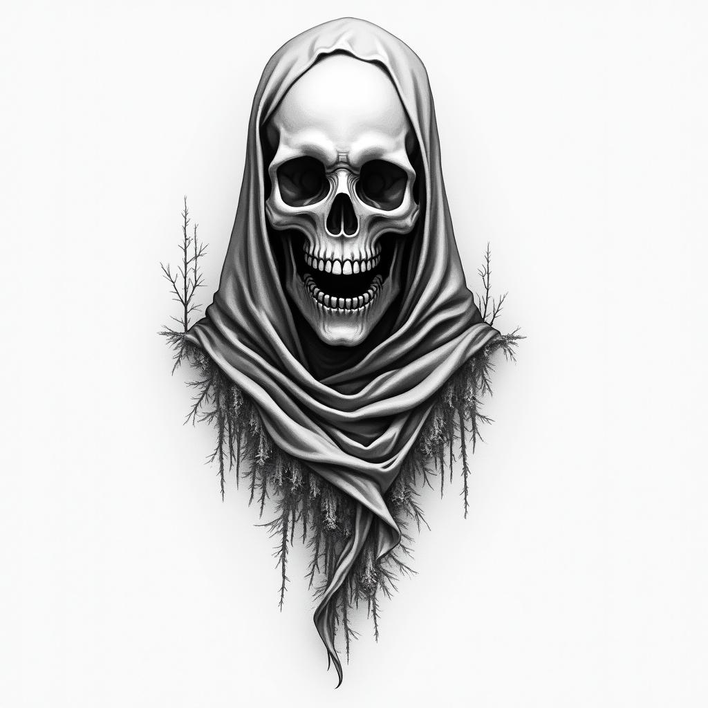 Zeit, Ghost, tot, lebenhigly detailed tattoo - Variation 2