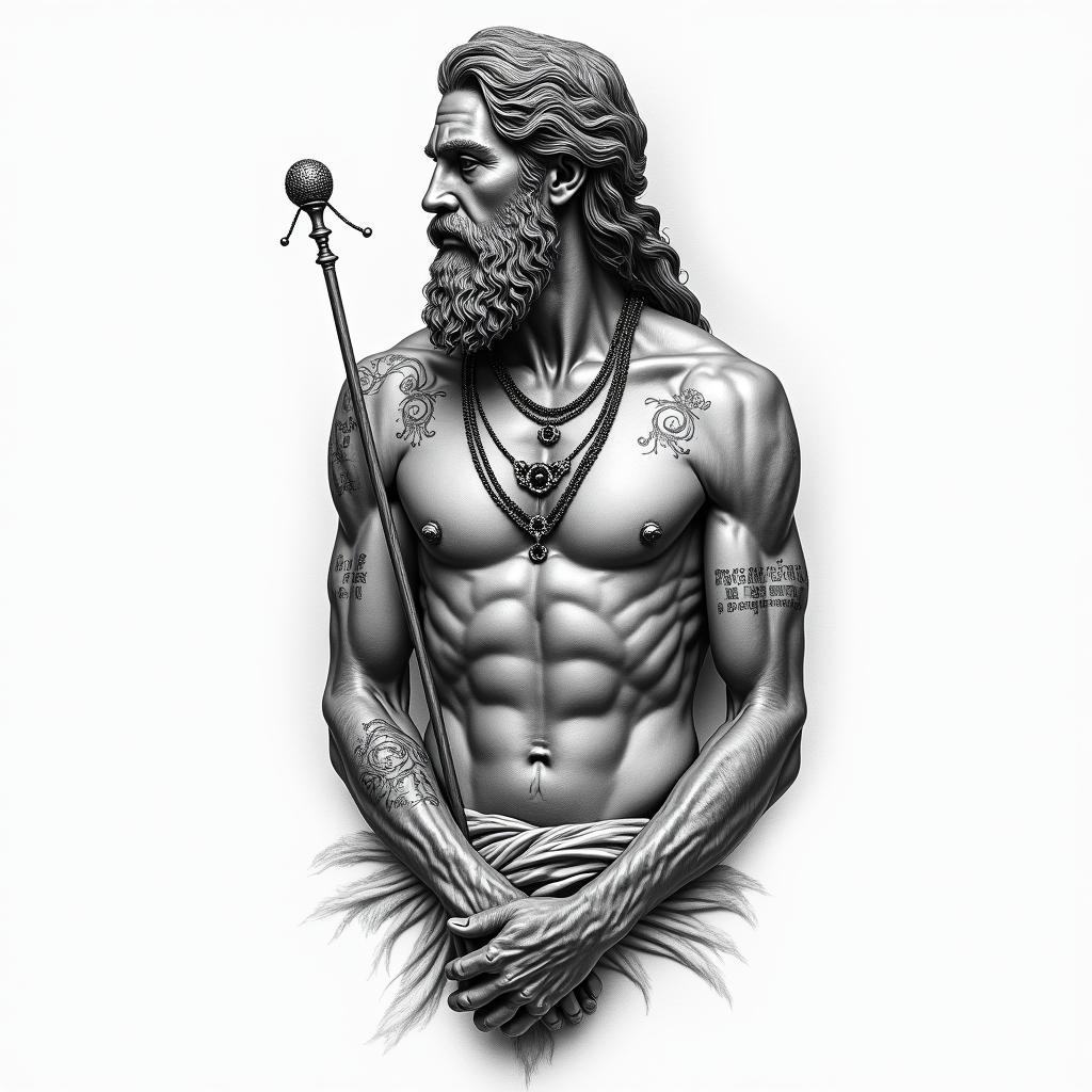 Asclepius Greek mythologyhigly detailed tattoo - Variation 2