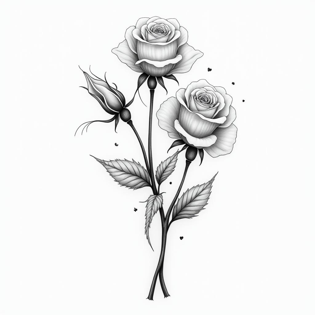 Rosesin Modest style tattoo, featuring soft, delicate line work with simple and meaningful symbols, gentle waves, a heart, evoking a sense of serenity and grace, - Variation 4