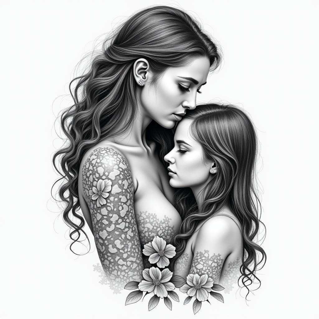 Agnes, mother of two girls, a Leo and bariatric.higly detailed tattoo