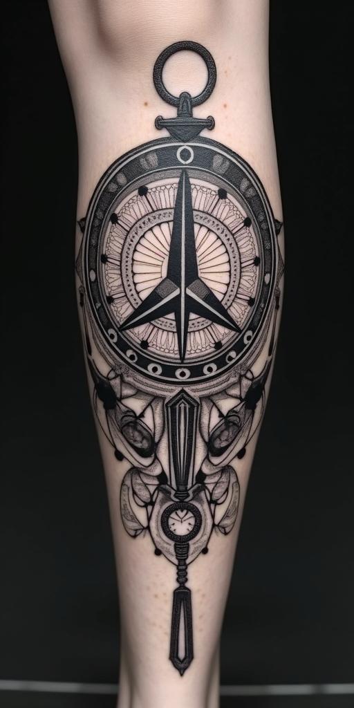 Anchor with nautical rope and compassin dotwork style tattoo, complex mandala patterns, interlocking geometric shapes with sharp symmetry, clean lines, sharp angles - Variation 10