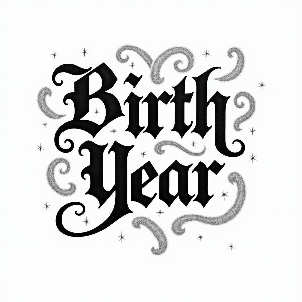 Birth year 1998text-based tattoo, gothic font ultra-realistic, perfectly placed, high-quality font design, photo-realistic shading, 8k, high quality, finely detailed typography