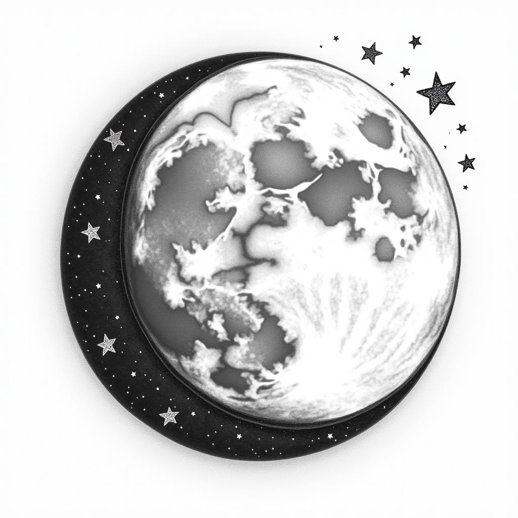 Moon and starsin bohemian style tattoo, 8k - Variation 3