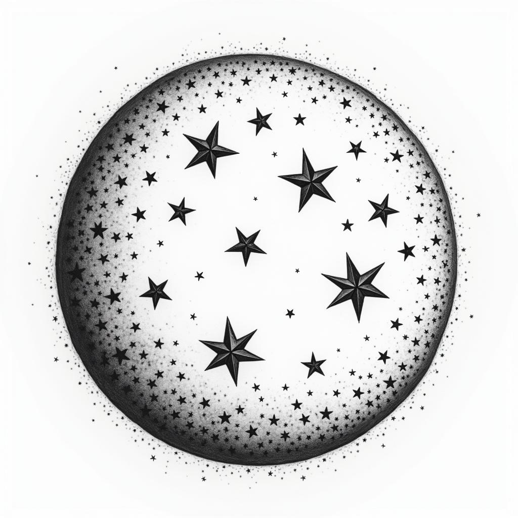Moon and starsin bohemian style tattoo, 8k
