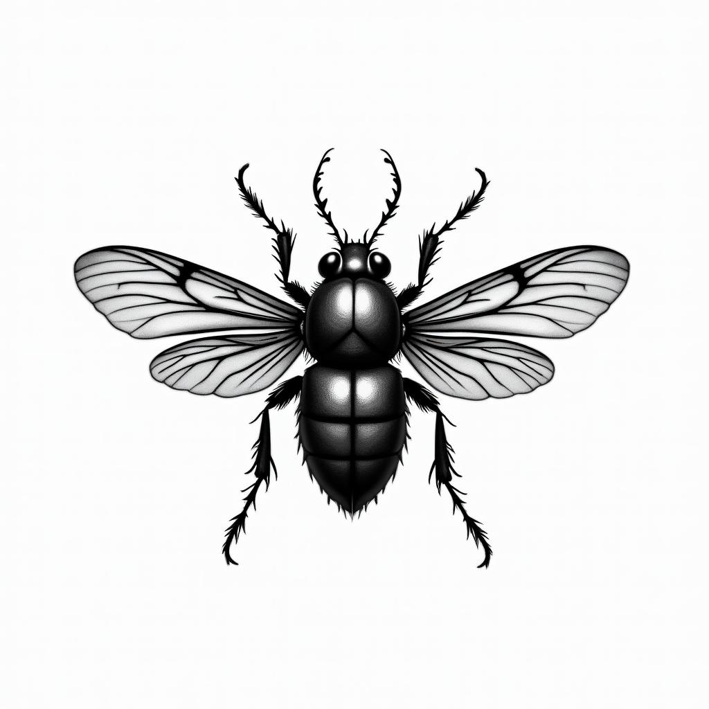 Beetle that flieshigly detailed tattoo - Variation 3