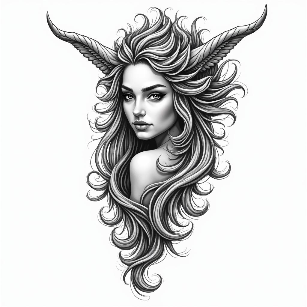 Christina, Sagittarius, Germanyin new school tattoo, pop culture, modern, detailed tattoo, illustrative - Variation 7