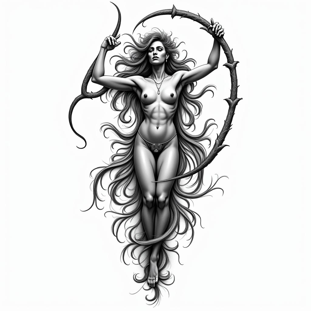 Christina, Sagittarius, Germanyin new school tattoo, pop culture, modern, detailed tattoo, illustrative - Variation 5