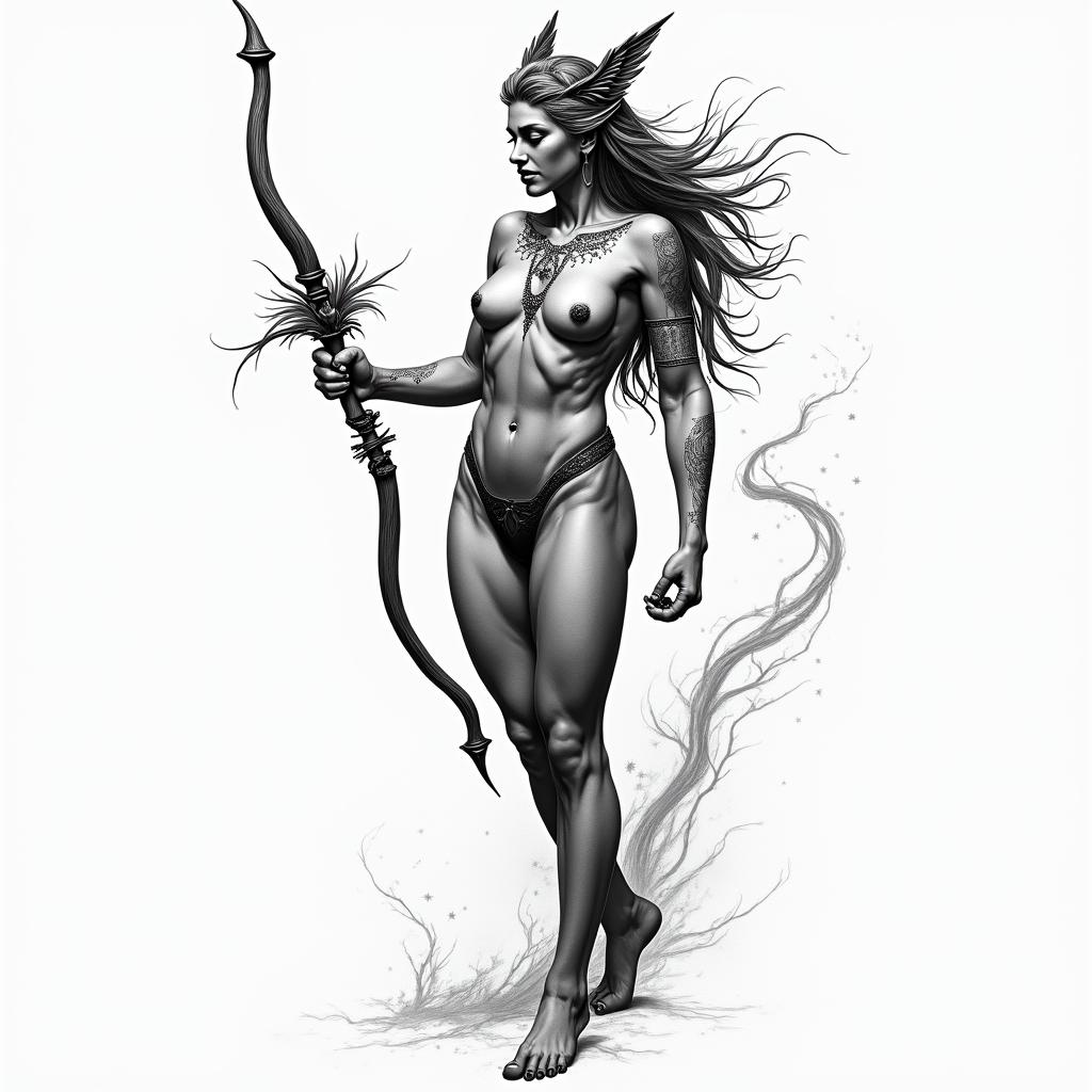 Christina, Sagittarius, Germanyin new school tattoo, pop culture, modern, detailed tattoo, illustrative - Variation 2