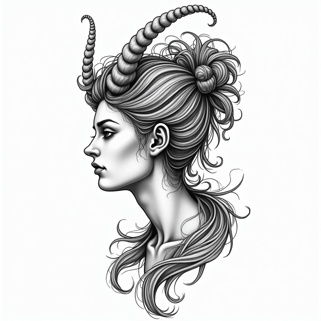 Christina, Sagittarius, Germanyin new school tattoo, pop culture, modern, detailed tattoo, illustrative