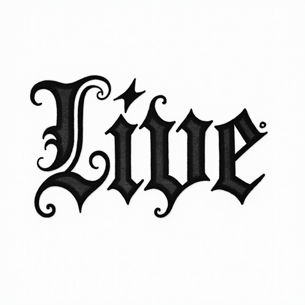 My livetext-based tattoo, gothic font ultra-realistic, perfectly placed, high-quality font design, photo-realistic shading, 8k, high quality, finely detailed typography - Variation 3