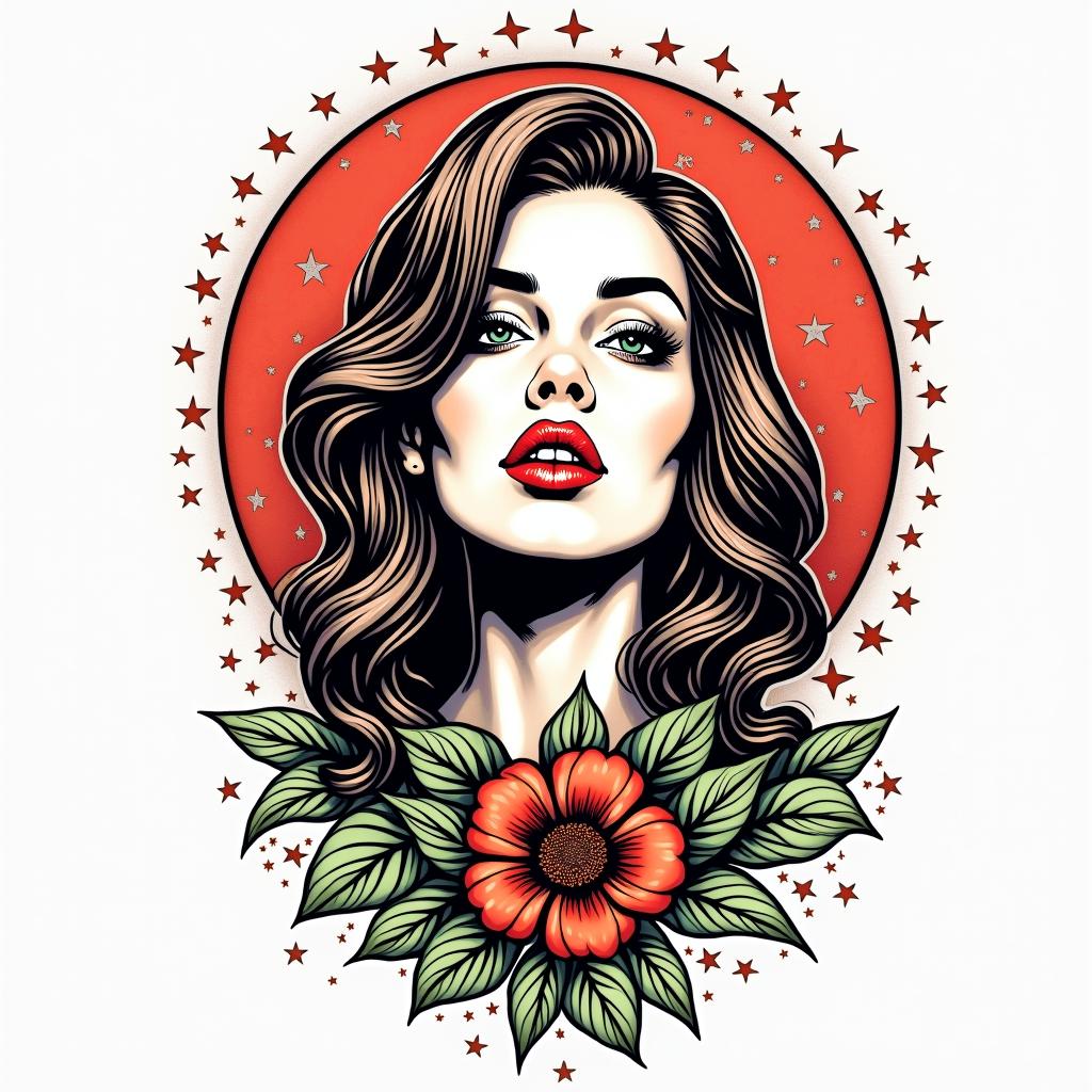 Christina, Sagittarius, Germanyin pop art style tattoo, featuring bold and vibrant colors, exaggerated outlines, iconic imagery, inspired by comic books and speech bubbles, comic book characters, retro pop culture - Variation 2