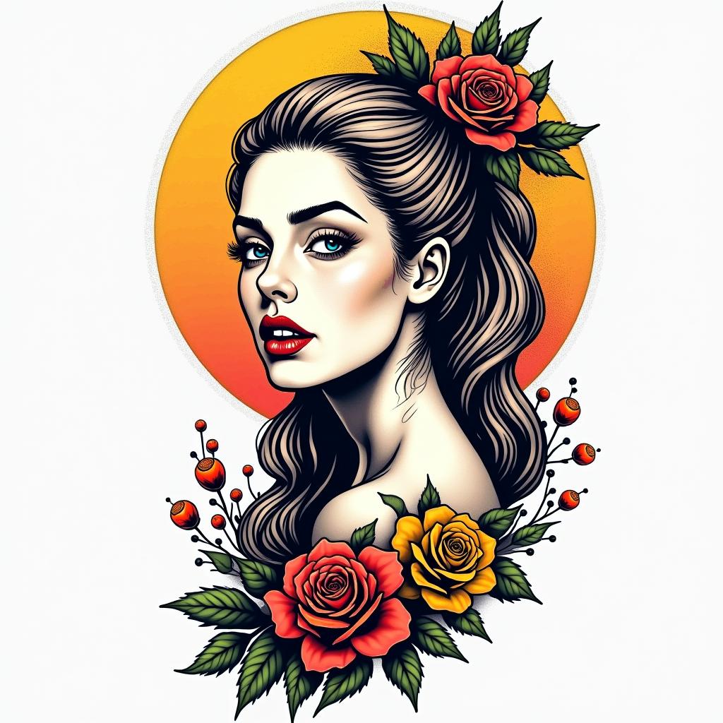 Christina, Sagittarius, Germanyin pop art style tattoo, featuring bold and vibrant colors, exaggerated outlines, iconic imagery, inspired by comic books and speech bubbles, comic book characters, retro pop culture - Variation 3