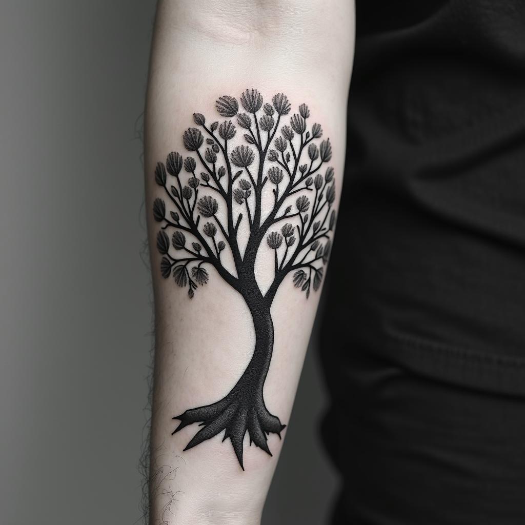 Family tree with the names Tia, Tristan, Tyler, Sylvia, Marnice, and marvinhigly detailed tattoo - Variation 2