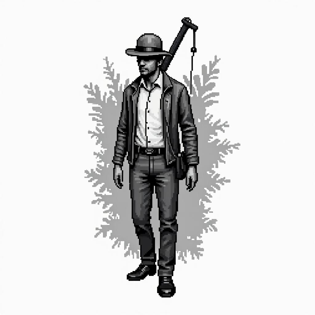 Something related to my deceased brother with the theme of being a surveyor.in 8-bit tattoo style, minimalistic pixel style tattoo, pixel art with simplified shapes and retro gaming visuals, inspired by 8-bit pixel based detailing - Variation 4