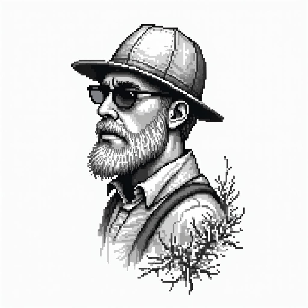 Something related to my deceased brother with the theme of being a surveyor.in 8-bit tattoo style, minimalistic pixel style tattoo, pixel art with simplified shapes and retro gaming visuals, inspired by 8-bit pixel based detailing - Variation 3