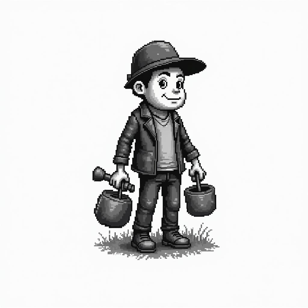 Something related to my deceased brother with the theme of being a surveyor.in 8-bit tattoo style, minimalistic pixel style tattoo, pixel art with simplified shapes and retro gaming visuals, inspired by 8-bit pixel based detailing - Variation 2