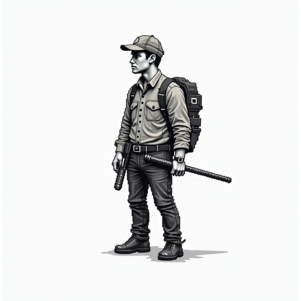 Something related to my deceased brother with the theme of being a surveyor.in 8-bit tattoo style, minimalistic pixel style tattoo, pixel art with simplified shapes and retro gaming visuals, inspired by 8-bit pixel based detailing