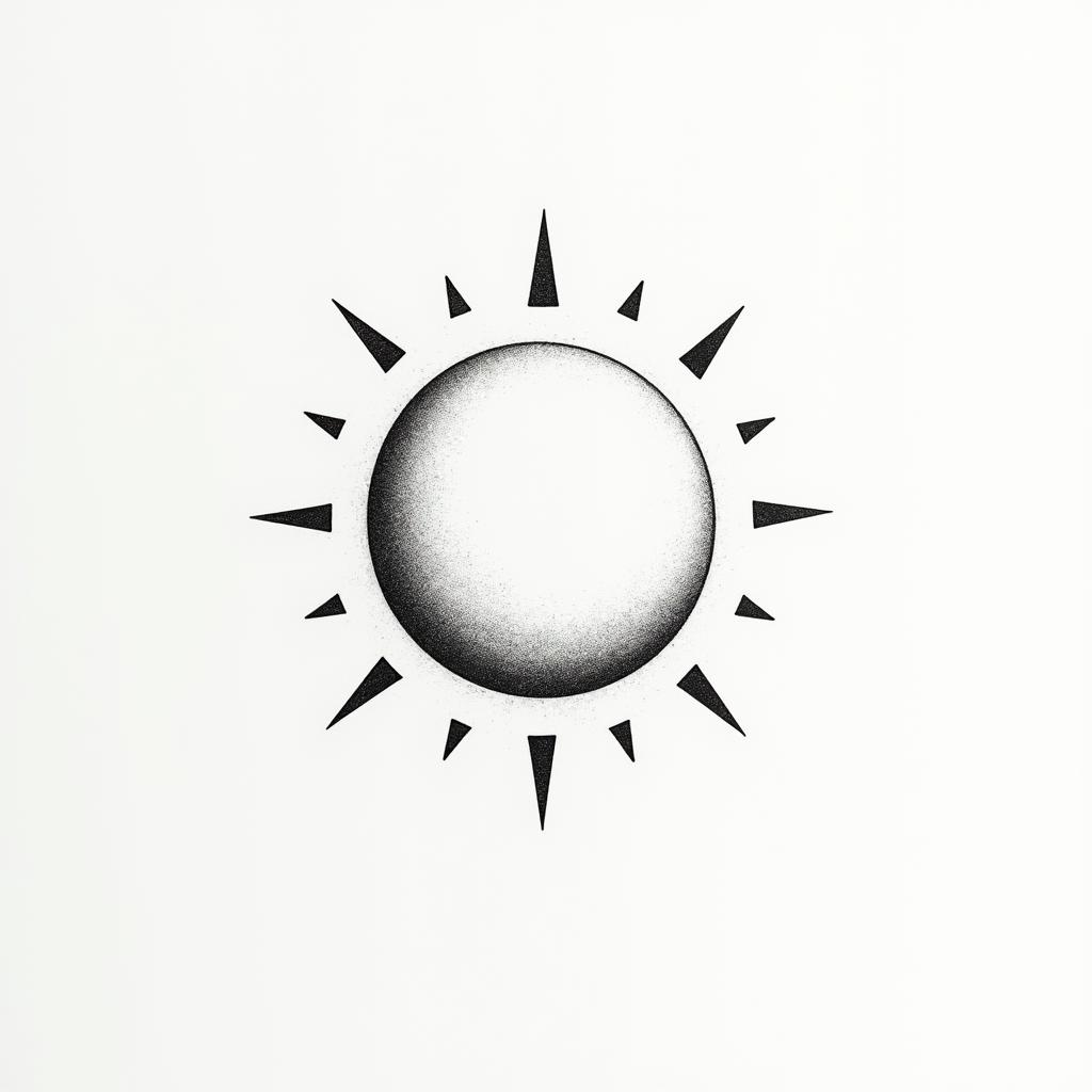 Simple sun and moonin minimalist style tattoo, featuring simple shapes and fine lines, with minimal shading and details, tiny triangles, creating a sense of balance and harmony - Variation 5
