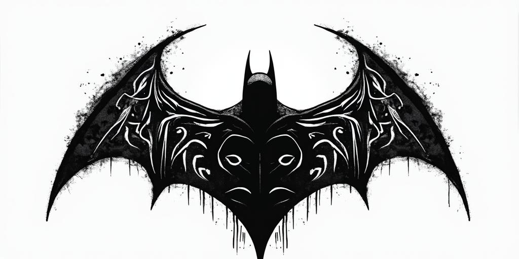 Silhouette of Batman against the horizon of Gothamin tribal tattoo style, featuring bold and black geometric shapes, curved lines, intertwine and flow seamlessly, creating a powerful and symbolic design, polynesian and maori styles - Variation 2