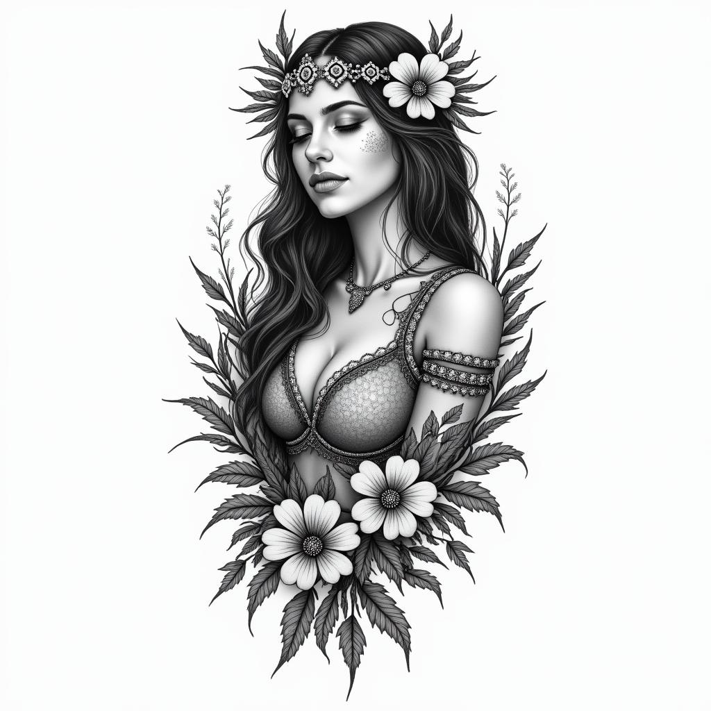 Christina Sagittarius Germanyin bohemian style tattoo, 8k - Variation 3
