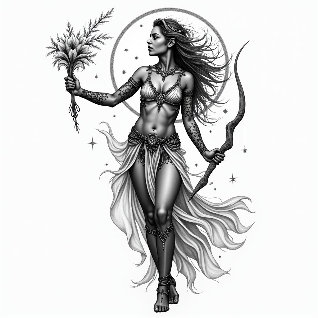 Christina Sagittarius Germanyin bohemian style tattoo, 8k - Variation 2