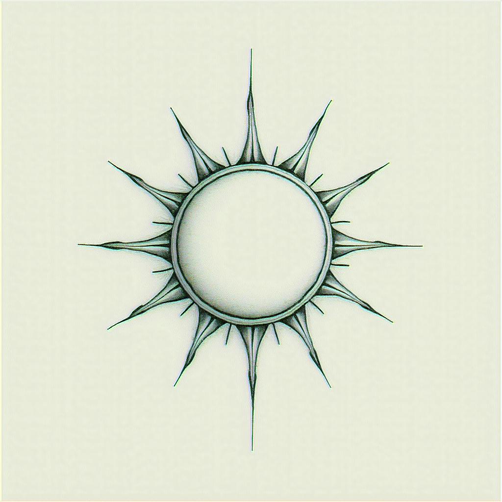 Simple sun and moonin minimalist style tattoo, featuring simple shapes and fine lines, with minimal shading and details, tiny triangles, creating a sense of balance and harmony - Variation 3