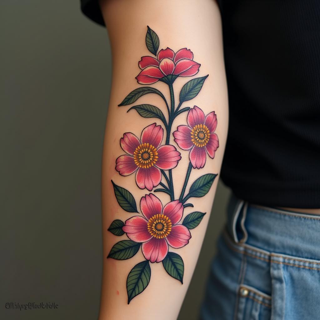 Flowers with the phrases "she gave me life" "he gave me purpose" "she gave me strength"in new school tattoo, pop culture, modern, detailed tattoo, illustrative - Variation 4