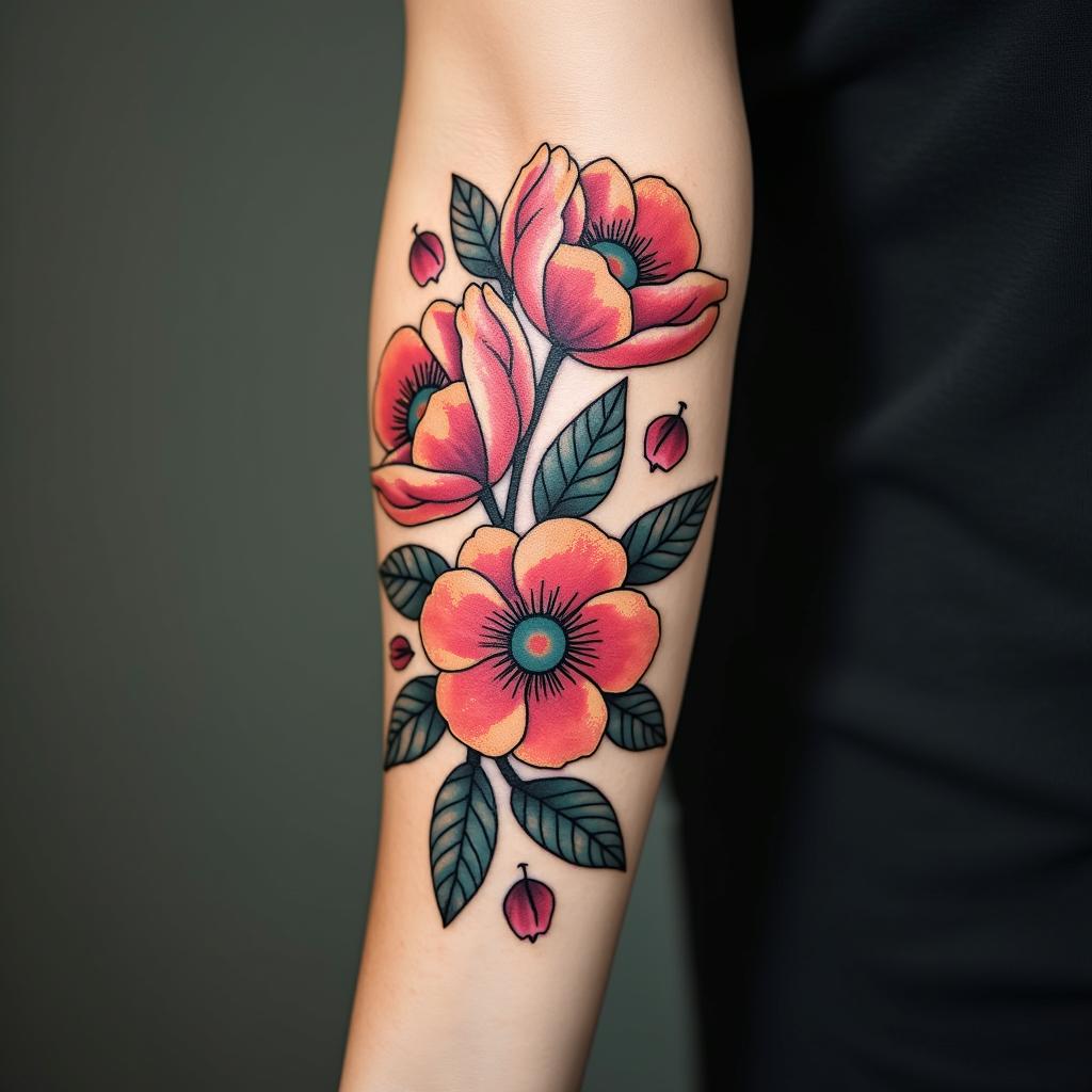 Flowers with the phrases "she gave me life" "he gave me purpose" "she gave me strength"in new school tattoo, pop culture, modern, detailed tattoo, illustrative - Variation 2