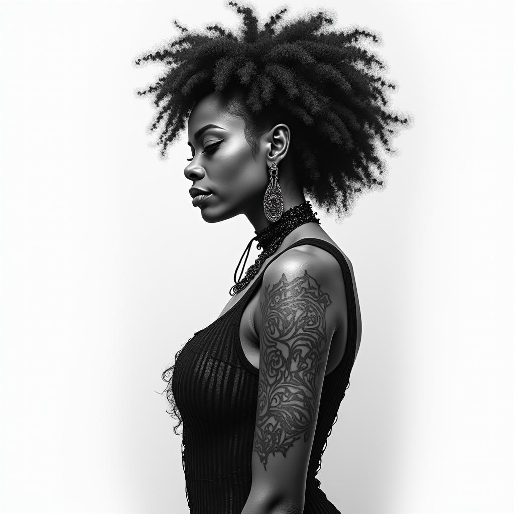 Urban African American witchhigly detailed tattoo - Variation 1