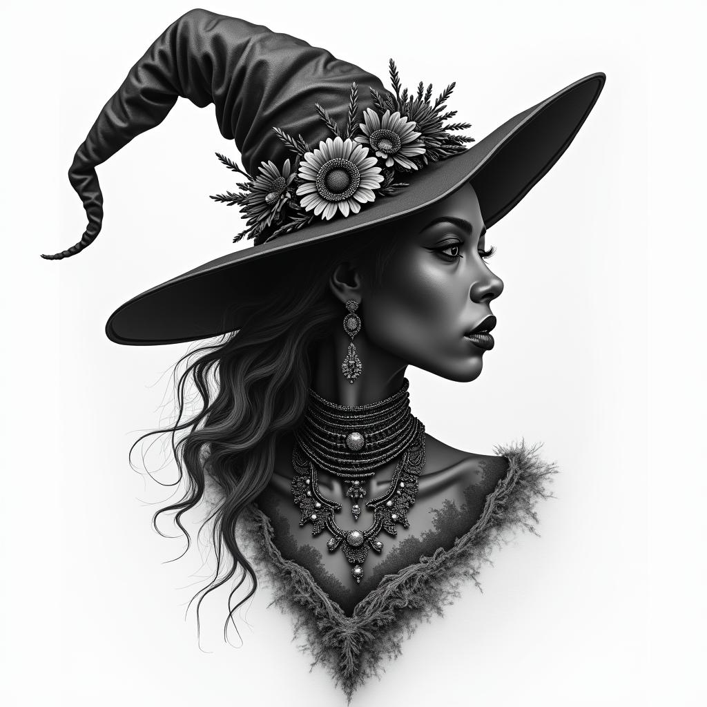 Urban African American witchhigly detailed tattoo - Variation 4