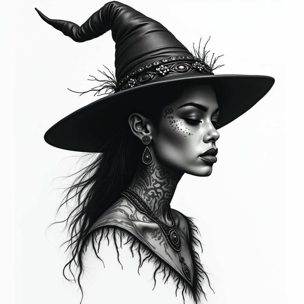 Urban African American witchhigly detailed tattoo - Variation 2
