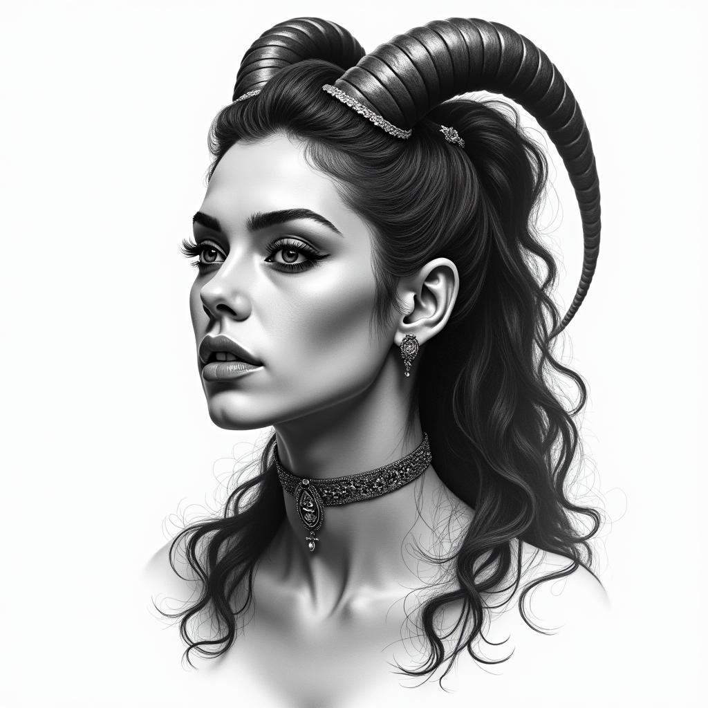 Jair, Capricorn, Bogotáin portrait tattoo style, featuring a highly realistic and detailed depiction