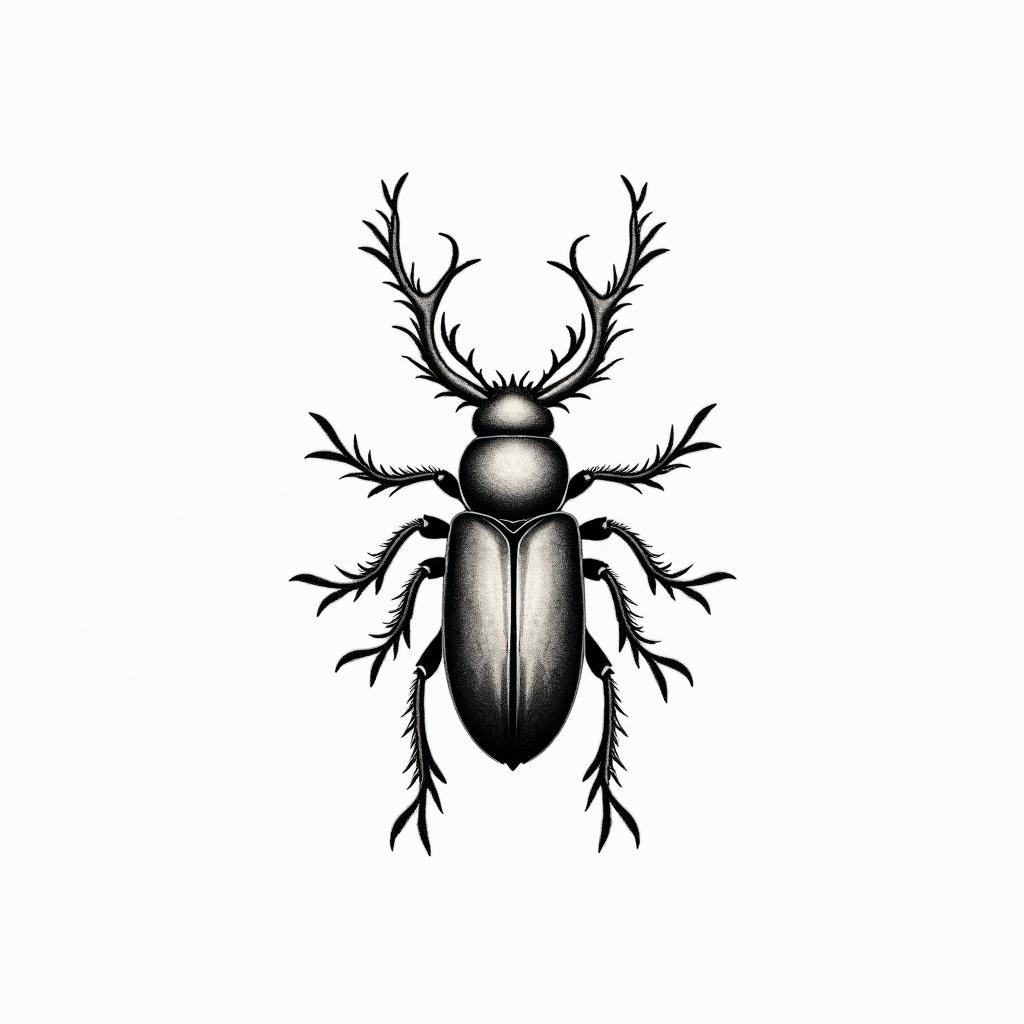 Horticultural beetlein minimalist style tattoo, featuring simple shapes and fine lines, with minimal shading and details, tiny triangles, creating a sense of balance and harmony - Variation 4