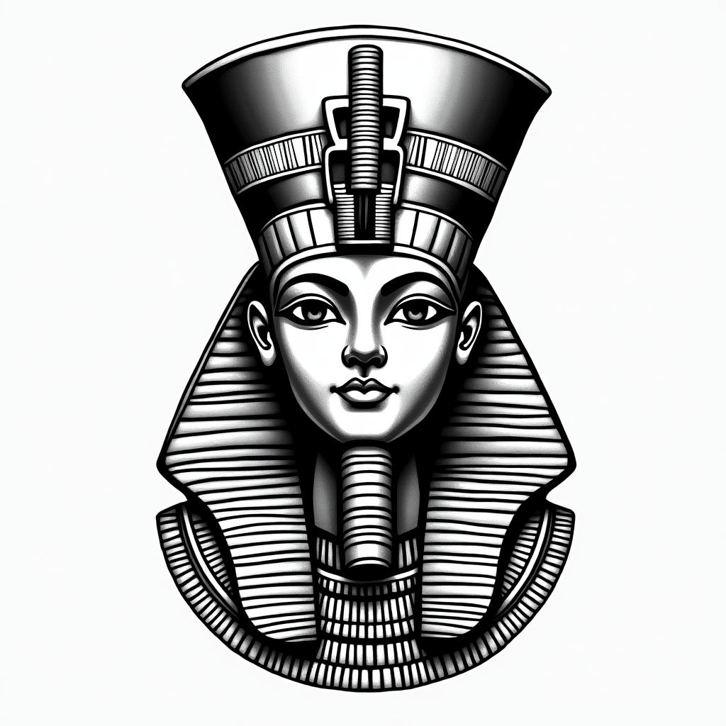 I’m from Trinidad and Tobago grew up in Canada zodiac sign is Capricorn I’m half East Indian decent and blackin egyptian style tattoo, bold elements of ancient egyptian culture including a portrait of an Egyptian pharaoh with detailed facial features, in hieroglyphs and symbolic imagery, eye of horus, ankh symbol, scarab beetle