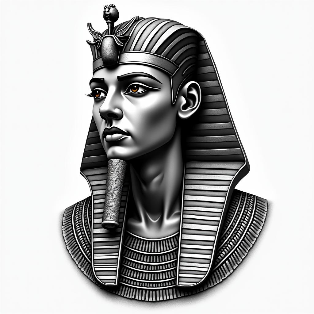 I’m from Trinidad and Tobago grew up in Canada zodiac sign is Capricorn I’m half East Indian decent and blackin egyptian style tattoo, bold elements of ancient egyptian culture including a portrait of an Egyptian pharaoh with detailed facial features, in hieroglyphs and symbolic imagery, eye of horus, ankh symbol, scarab beetle - Variation 4