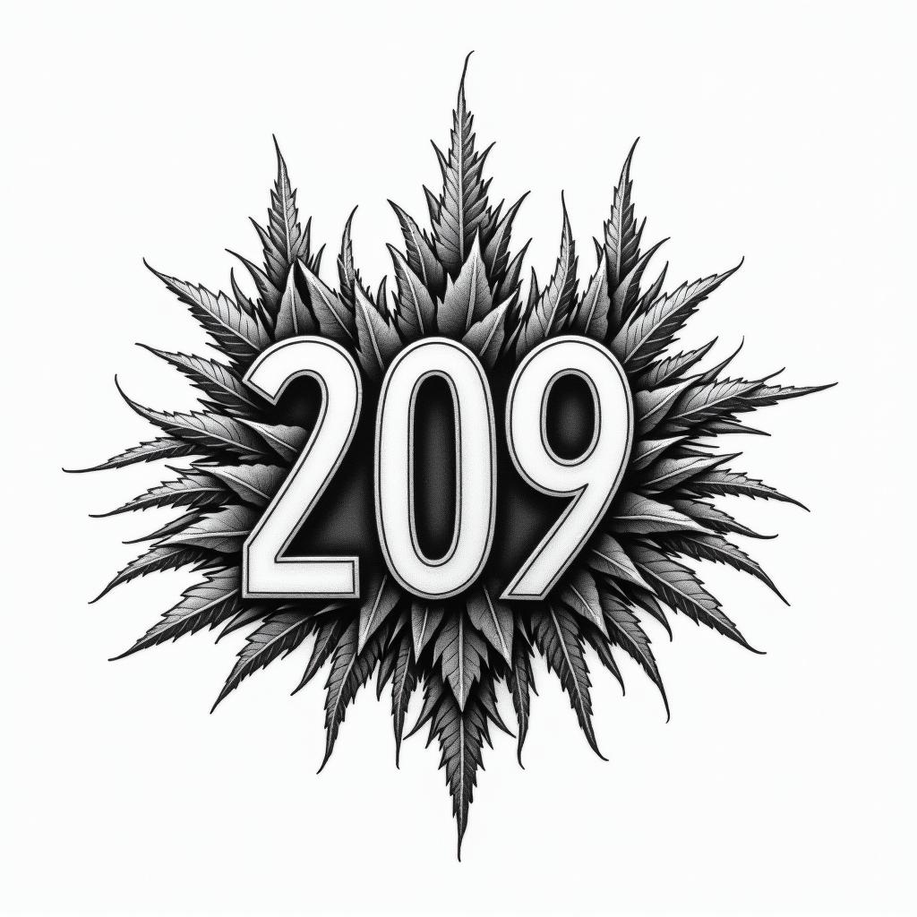 I want a 209 tattoo but with the modest Ca city sign right behind it and all the other city's sign behind it such as Ceres,Tracy,lathrop,Manteca,Turlock,lodi and Mercedhigly detailed tattoo - Variation 3