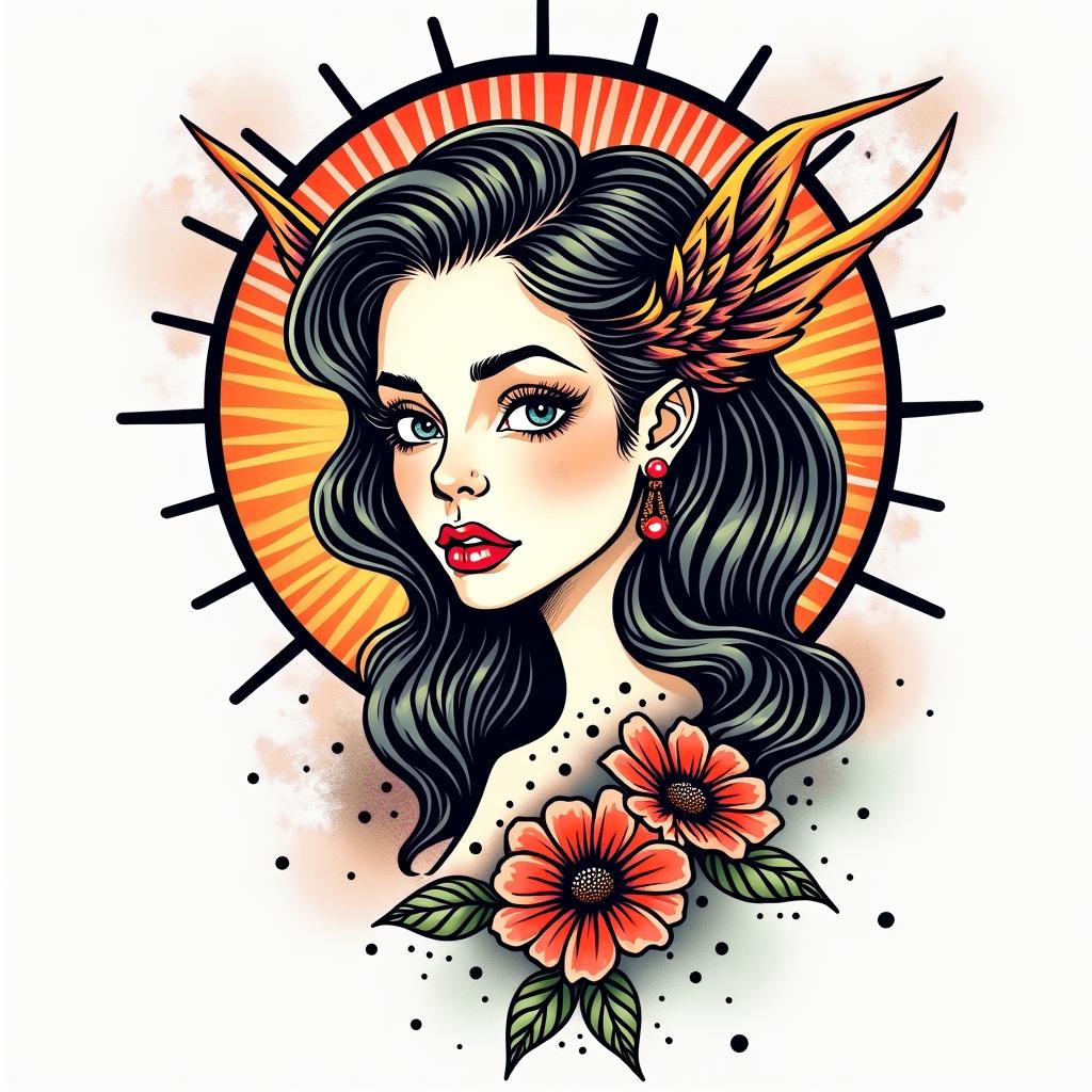 Christina Sagittarius Germanyin pop art style tattoo, featuring bold and vibrant colors, exaggerated outlines, iconic imagery, inspired by comic books and speech bubbles, comic book characters, retro pop culture - Variation 4