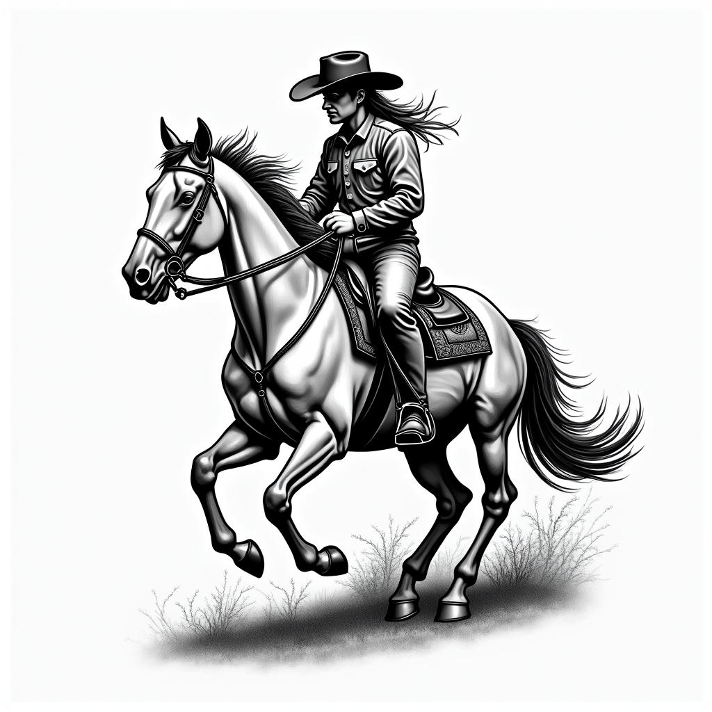 Love for western ridingin authentic tattoo style, incorporating traditional modifications, bold black outlines, solid color fills, featuring classic authentic elements - Variation 4