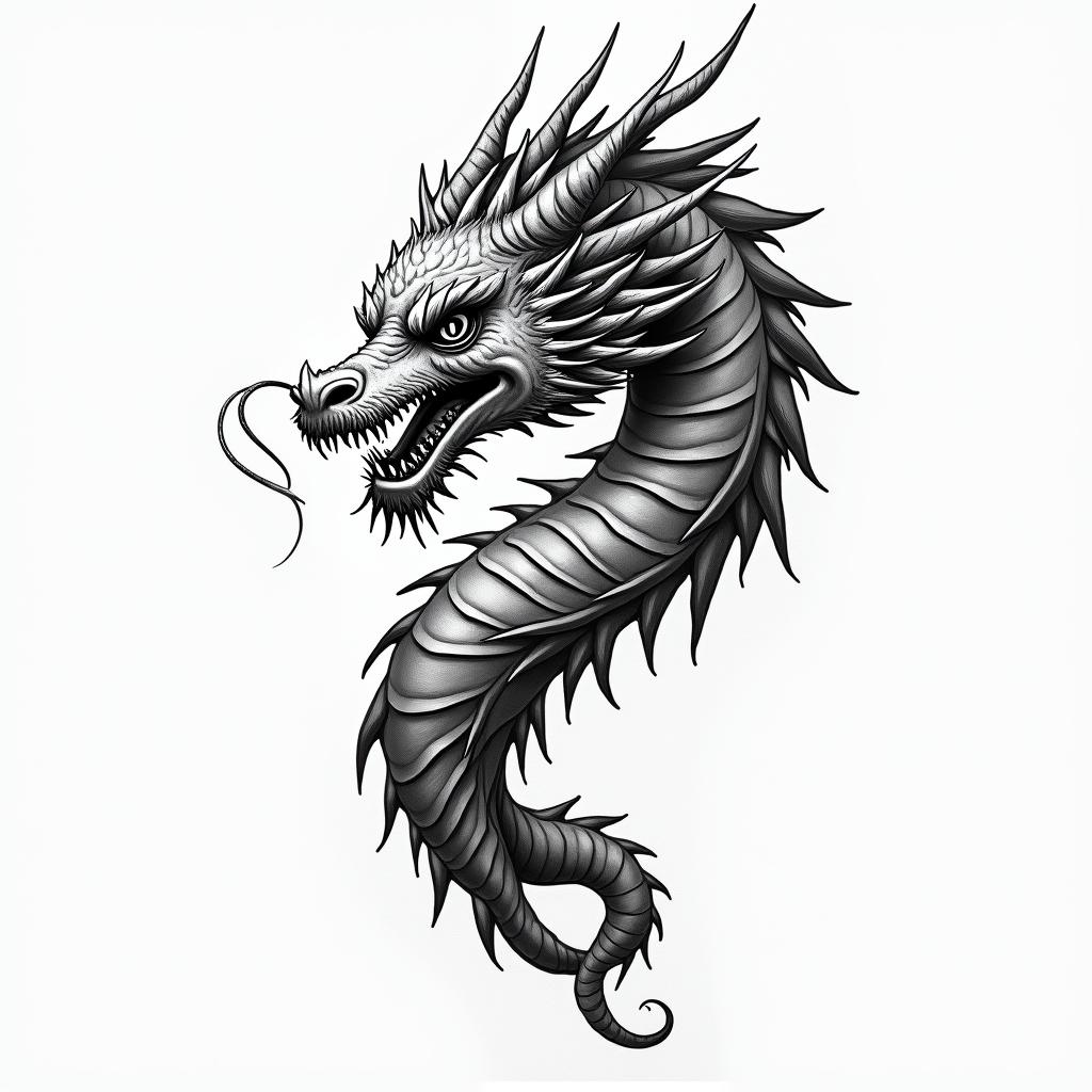DRAGON and peoneyshigly detailed tattoo