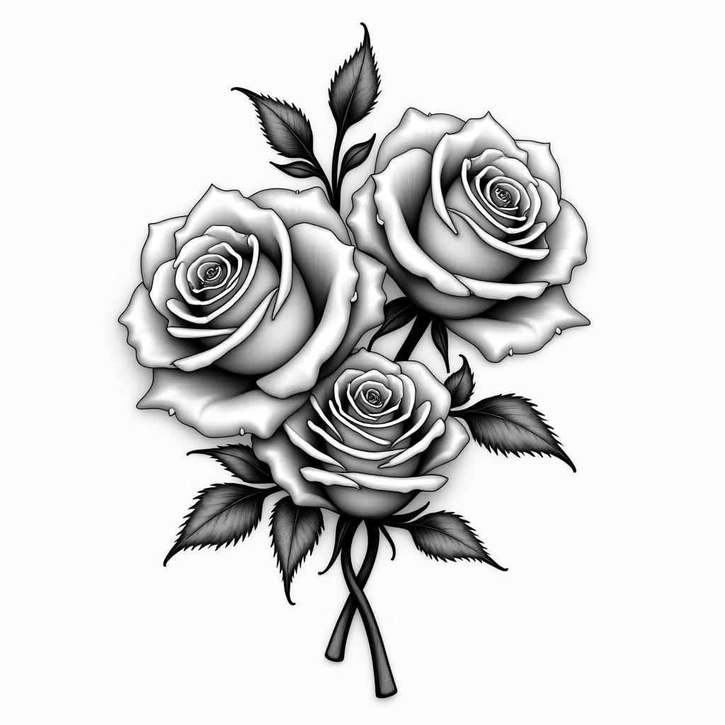 3 roseshigly detailed tattoo - Variation 2