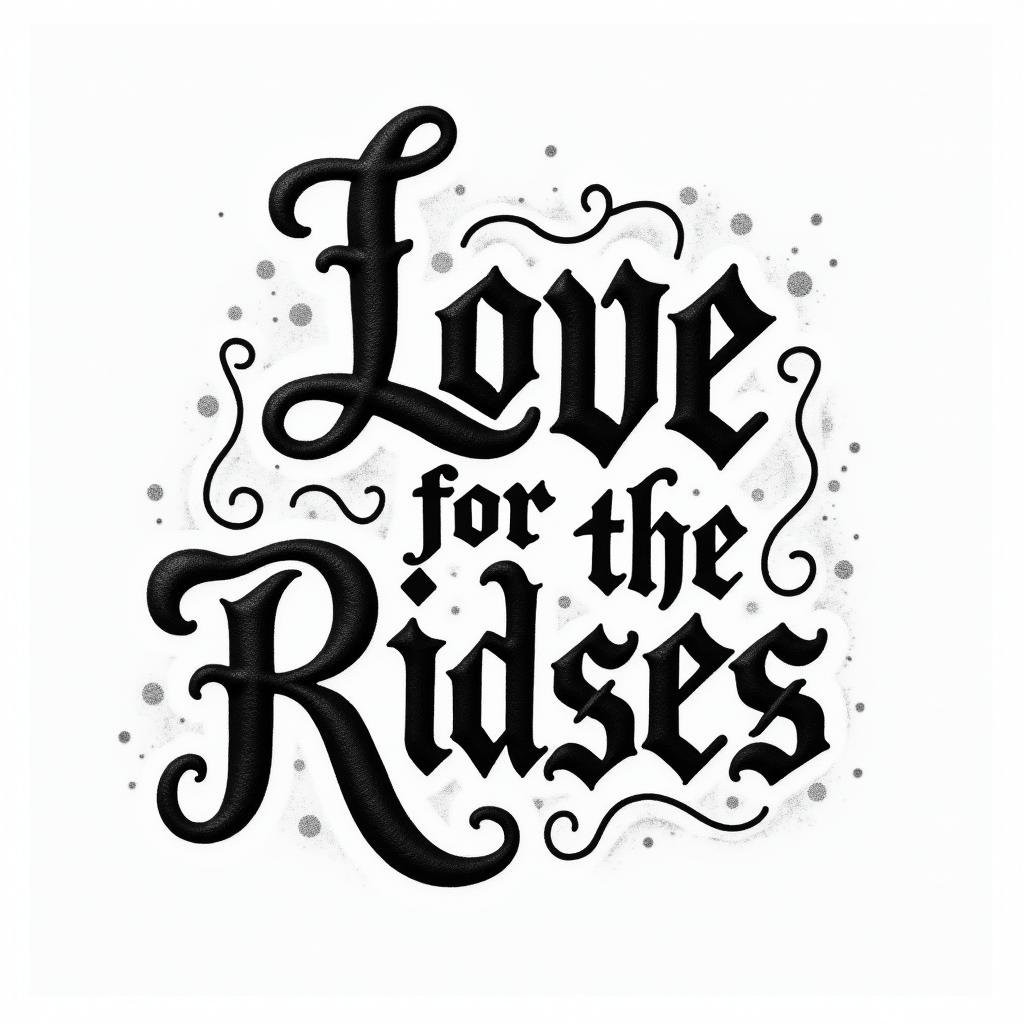 Love for western ridingtext-based tattoo, gothic font ultra-realistic, perfectly placed, high-quality font design, photo-realistic shading, 8k, high quality, finely detailed typography - Variation 3