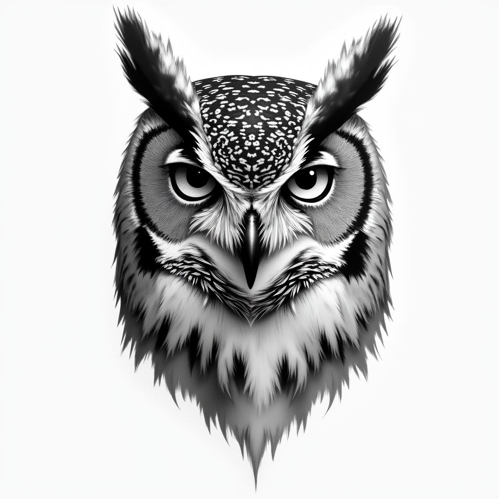 half of an owls facein portrait tattoo style, featuring a highly realistic and detailed depiction - Variation 3