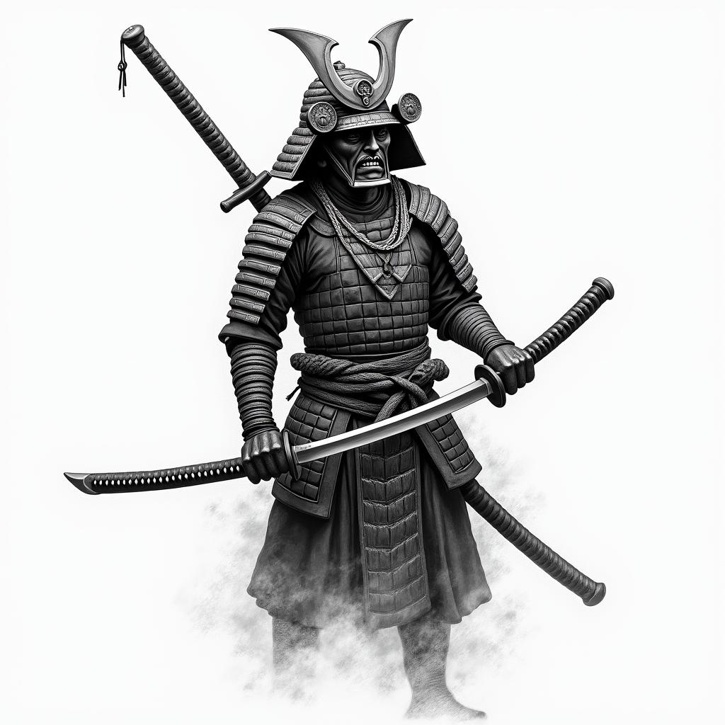 Samurai with a katanahigly detailed tattoo - Variation 5